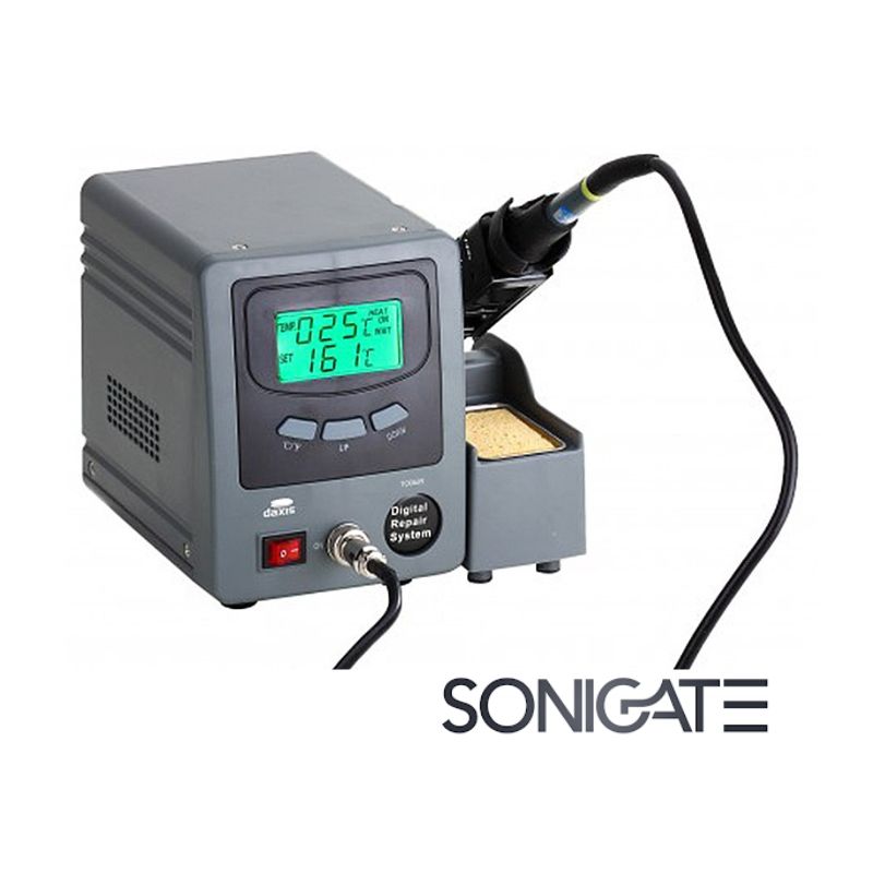 Estação de soldar digital DAXIS 60W com controlo preciso de temperatura. Ideal para electrónica, manutenção e reparação profissional.
