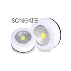 Foco LED push-light GSC 80lm a pilhas. Iluminação prática, sem fios e ideal para armários, cozinhas e espaços sem electricidade. SONIGATE LEIRITRONICA LEIRIA MARINHA GRANDE OUREM