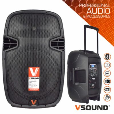 Coluna Amplificada 15" 700W USB/BT/SD/BAT/2XMIC Vsound