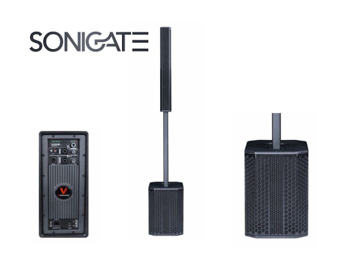 Sistema de som amplificado 1.1 VSSDSP1600A com subwoofer activo. Som potente e equilibrado para multimédia e apresentações.
