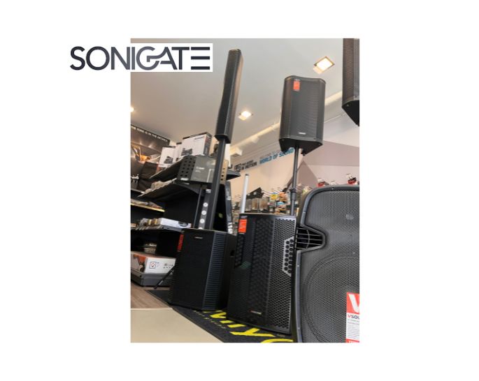 Sistema de som amplificado 1.1 VSSDSP1600A com subwoofer activo. Som potente e equilibrado para multimédia e apresentações.